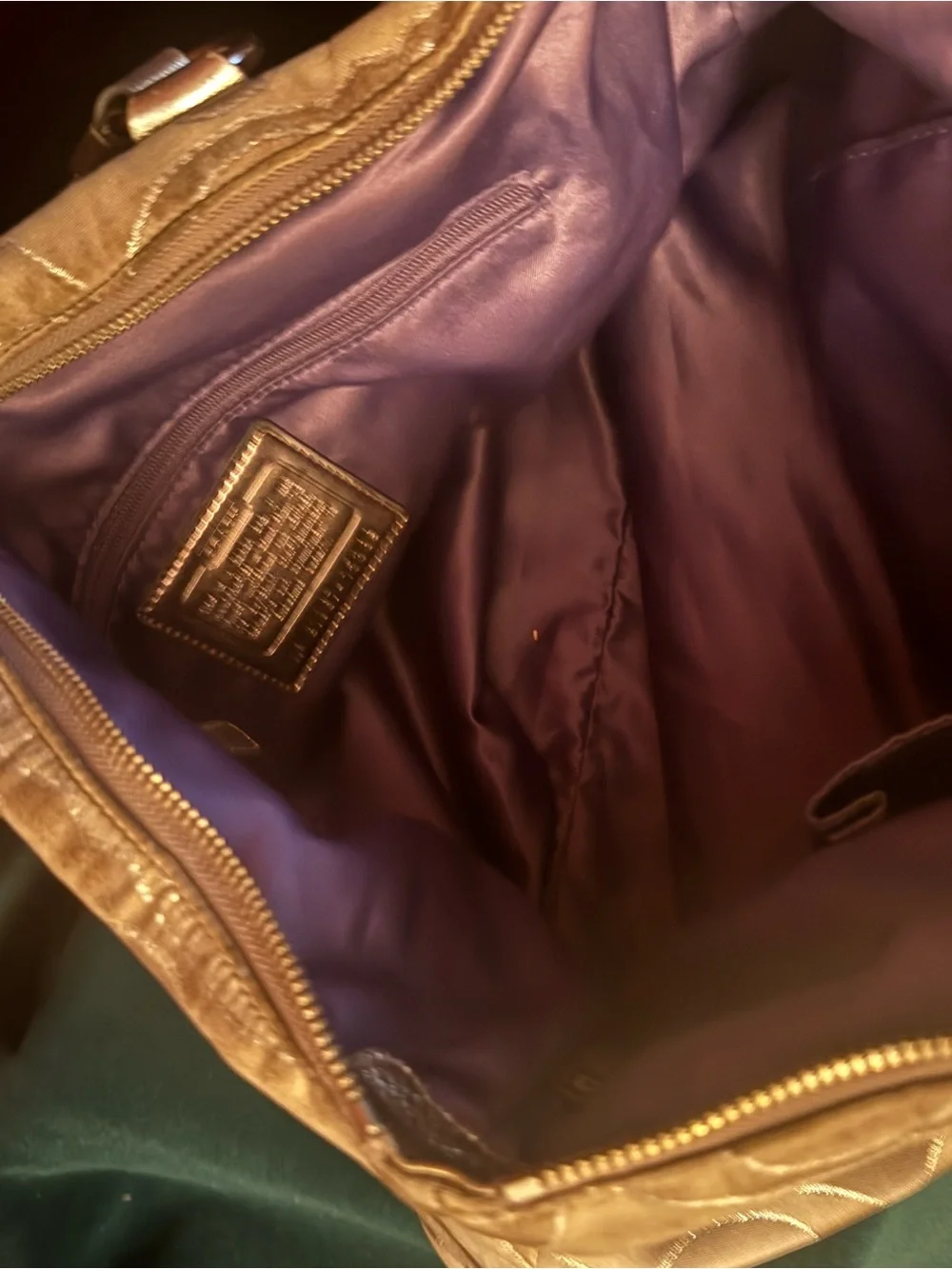 Coach Taupe Signature Shoulder Bag with Purple Lining